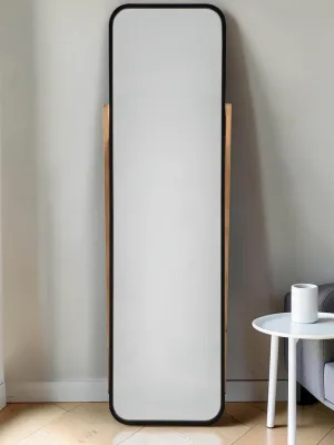 Full-Length Floor Mirror, Wood and Metal Frame, 20.25 W x 18.25 D x 65.0 H