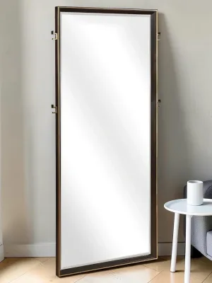 Standing Floor Mirror, Rectangular Wood Frame with Smoked Peppercorn Finish, 80-inch x 36-inch