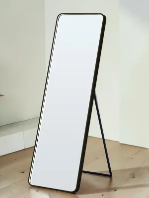 Full Length LED Mirror, Aluminum Alloy Frame, 64-inch Standing or Wall-Mounted Floor Mirror, Black