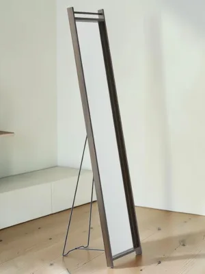 Cheval Floor Mirror, Natural Wood and Chrome Metal, 13' x 15.375' x 60.62'