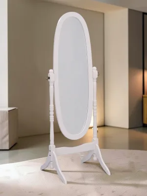 Standing Floor Mirror, Oval Wooden Cheval Mirror, 59.25-inch Tall, White
