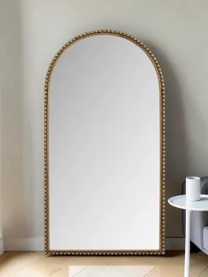 Full Length Arched Mirror, Iron and MDF Frame with Supporting Feet, 65.75 x 35.43 Inches, Gold