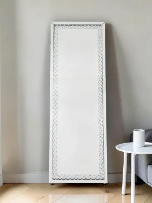 Rectangular Floor Mirror, Beveled Mirrored Frame with Faux Crystal Inlay, 22" x 63"