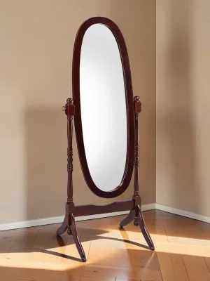 Standing Floor Mirror, Oval Wooden Cheval Mirror, Cherry Finish, 59.25-inch Tall