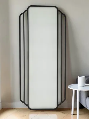 Antigone Floor Mirror, Art Deco Windowpane Metal Frame, 32W x 72H