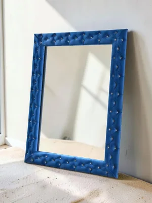 Floor Mirror, Blue Velvet Upholstered Frame, 56-inch x 74-inch Rectangular