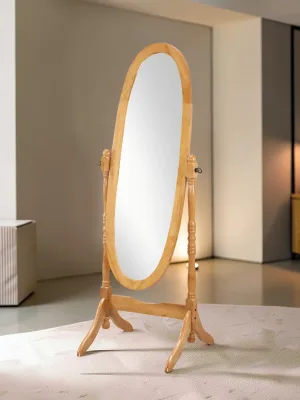 Traditional Queen Anna Style Cheval Floor Mirror, Oak Finish Wood, 59.25-inch Height
