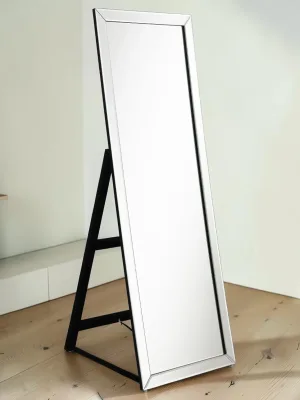 Full-Length Standing Floor Mirror, Mirrored Frame, 22 x 61 Inch, Silver