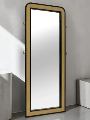 Full Length Standing Floor Mirror, Black Cane Weave Frame, 76-inch Height